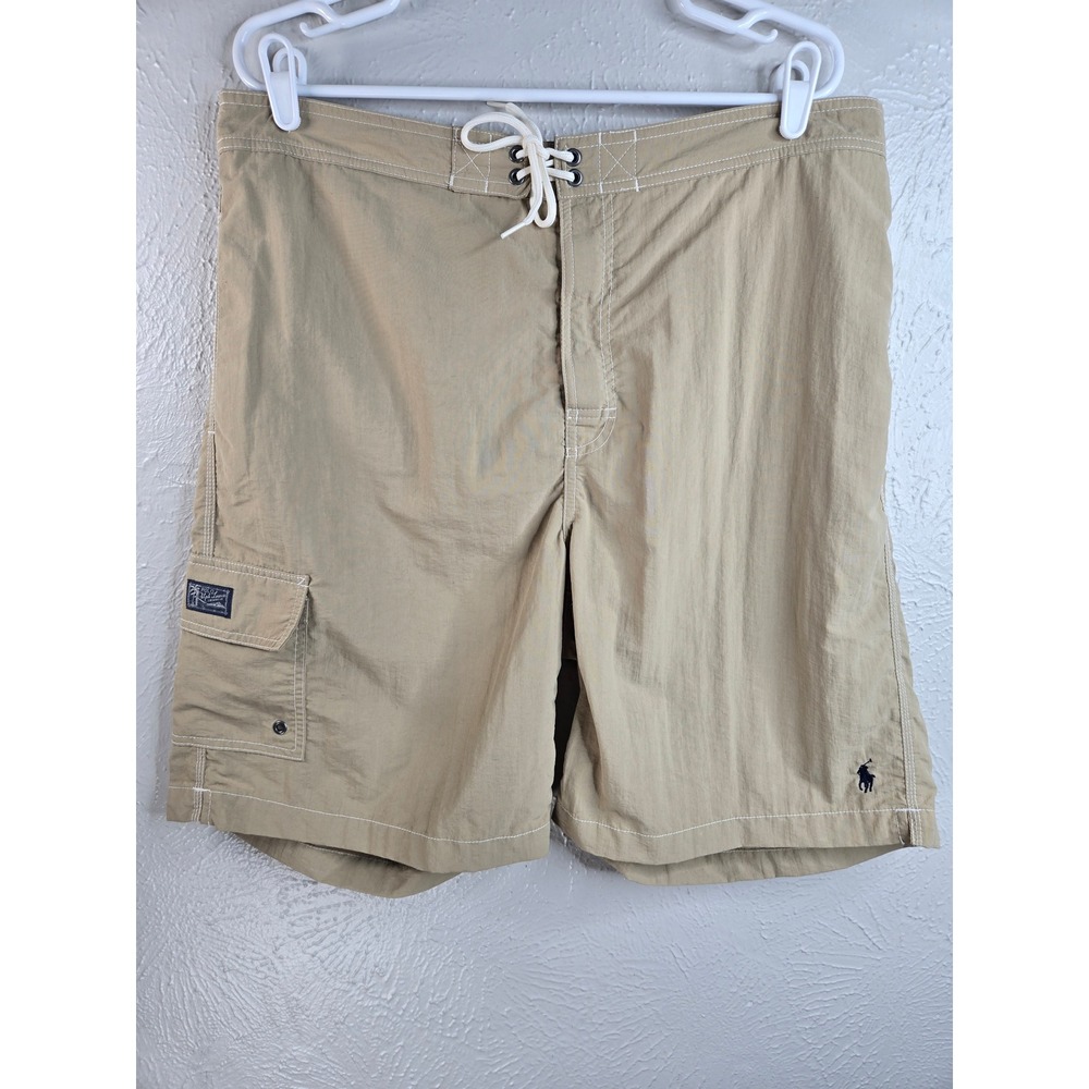 Polo Ralph Lauren Cargo Swim Trunks Mens Small Beige Tan Mesh Lined Board Shorts